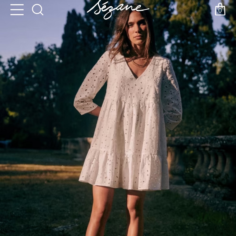 Sezane White Eyelet Dress